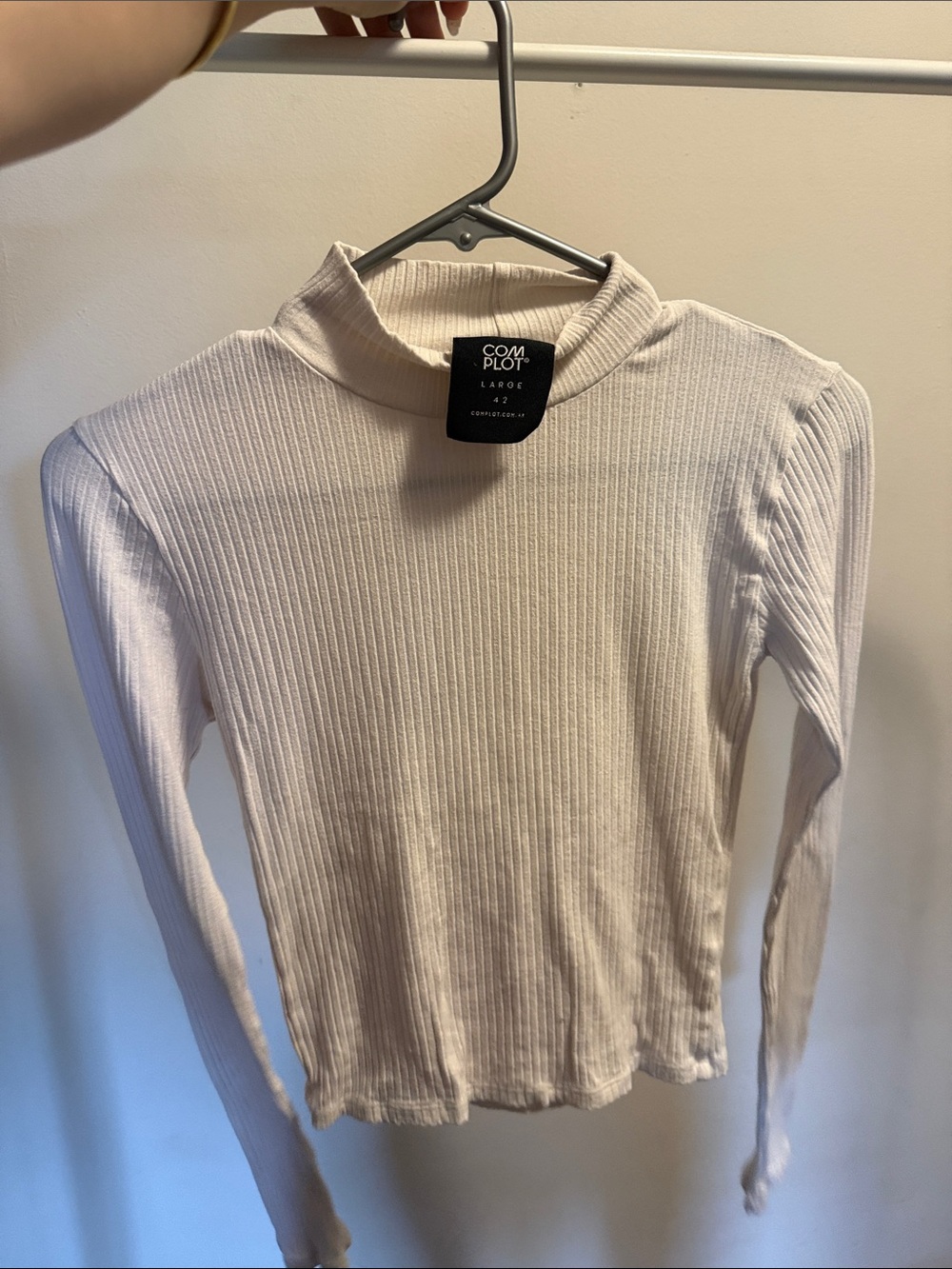 White Ribbed Long-Sleeve Mock Neck Top